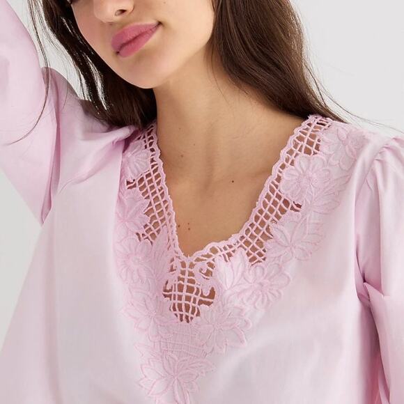 J. Crew S V-Neck Top Eyelet Trim Pink BL038 Spring Summer - Picture 2 of 10